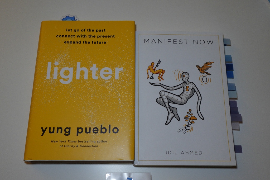 books, reading, manifest now, lighter, yung pueblo, idil ahmed